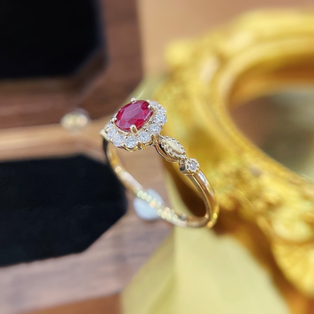 Express Shipping 18k Gold 0.67 Ctw Natural Ruby & Diamond Ring - 3