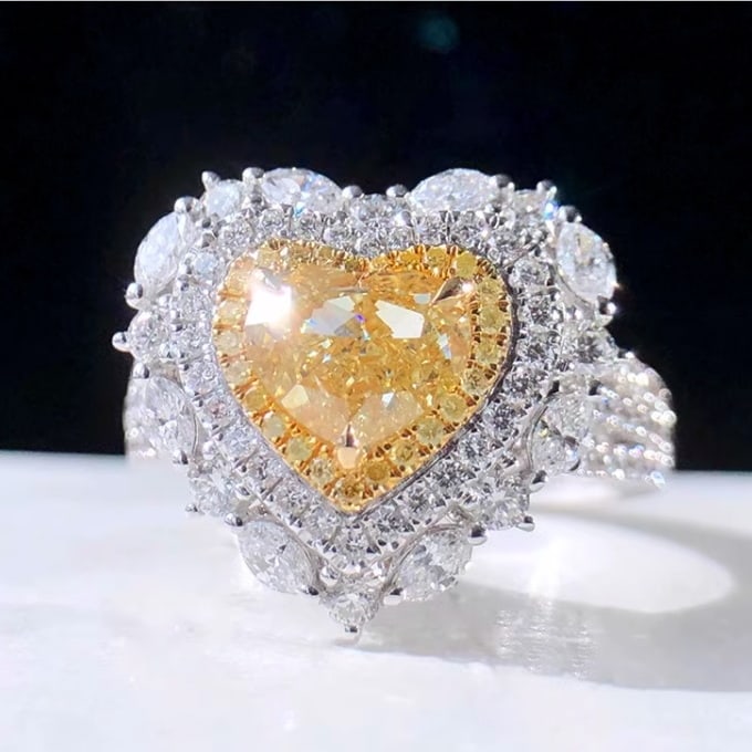 14k Gold 1.95 Ctw Natural Yellow Diamond & Diamond & Cocktail Ring/pendant - 2