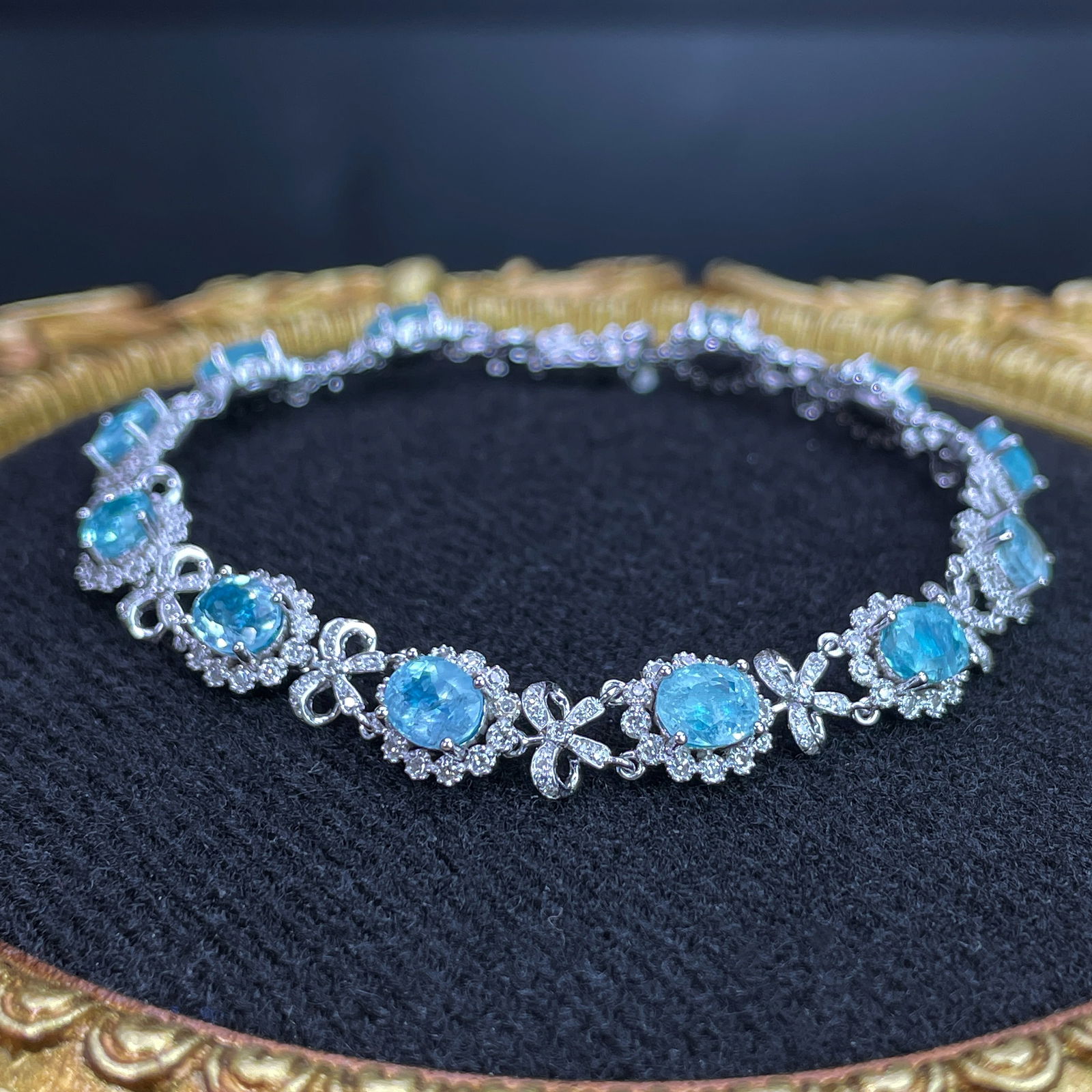 14k Gold 6.2 Ct Natural Paraiba Tourmaline & Diamond Bracelet - 6