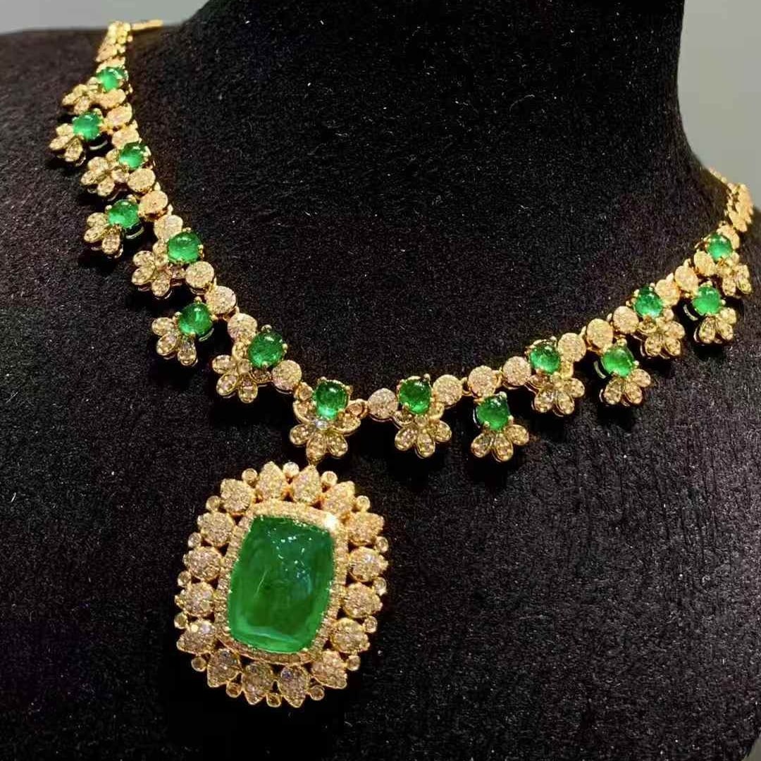14k Gold 7.2 Ct Natural Emerald & Diamond Necklace - 5