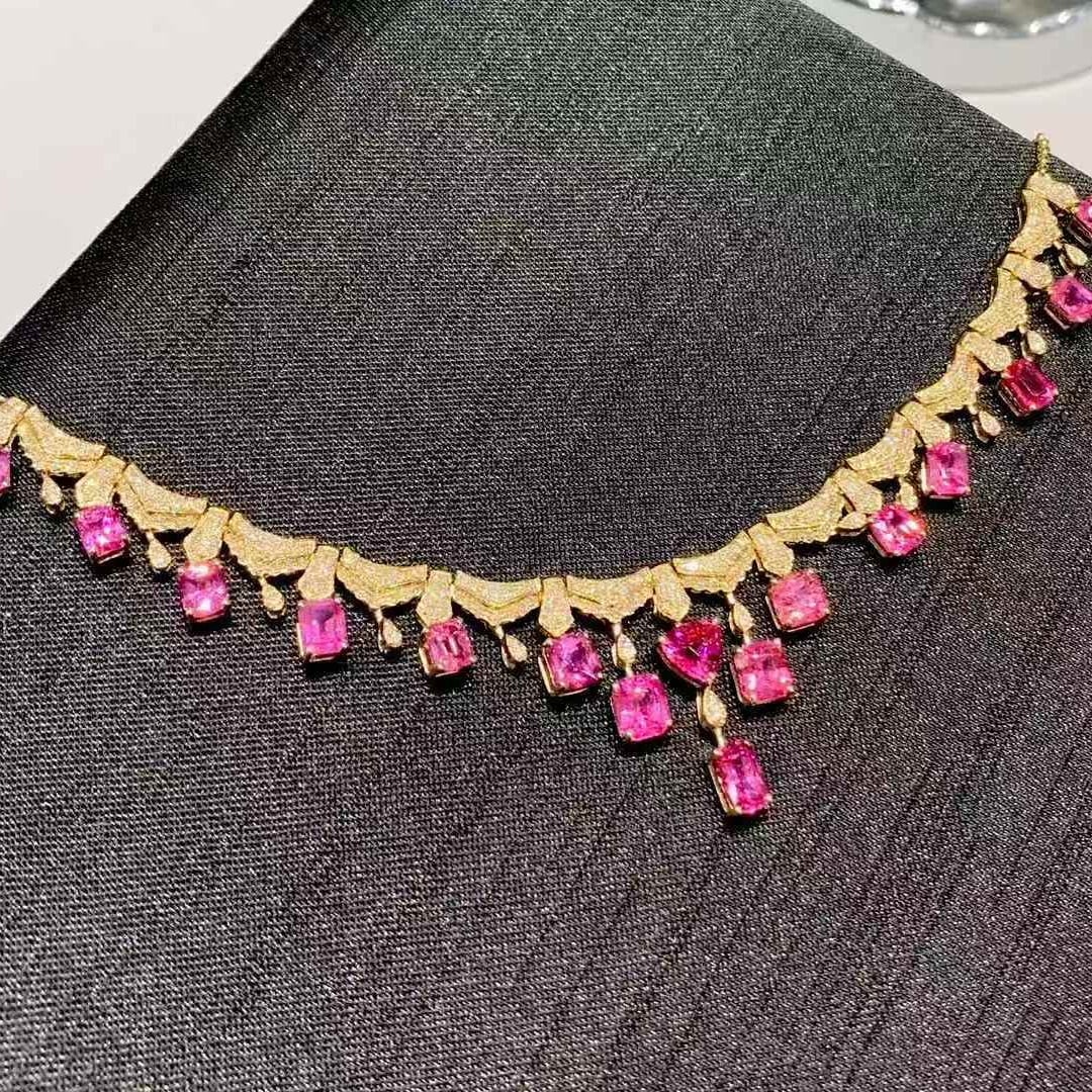 14k Gold 8.8 Ct Natural Spinel & Diamond Necklace - 2