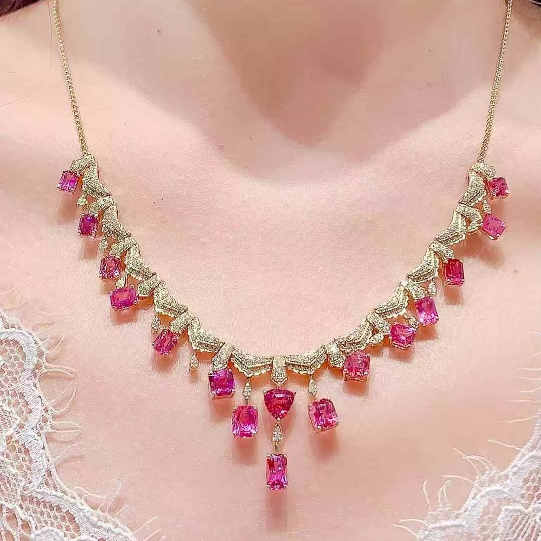 14k Gold 8.8 Ct Natural Spinel & Diamond Necklace - 4