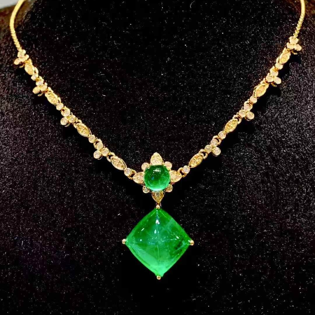 14k Gold 6.02 Ct Natural Emerald & Diamond Necklace - 3