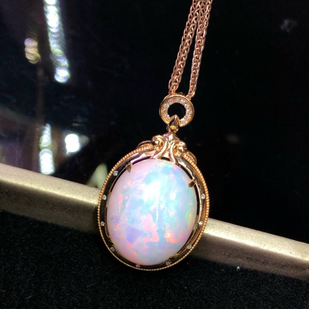 14k Gold 12.85 Ct Natural Opal & Diamond Pendant( Without Chain ) - 4