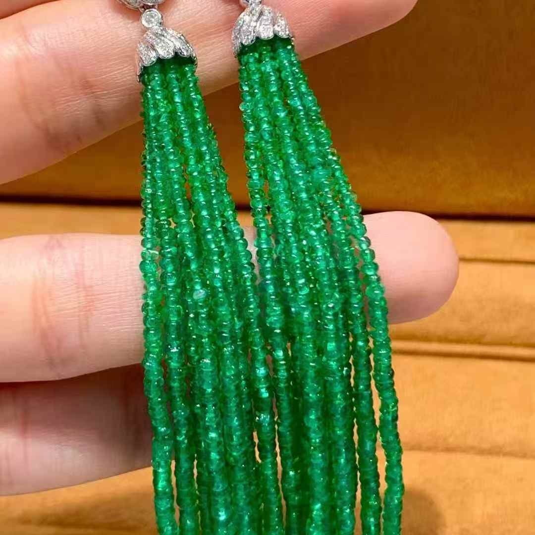 14k Gold 45 Ct Natural Emerald & Diamond Earrings - 3