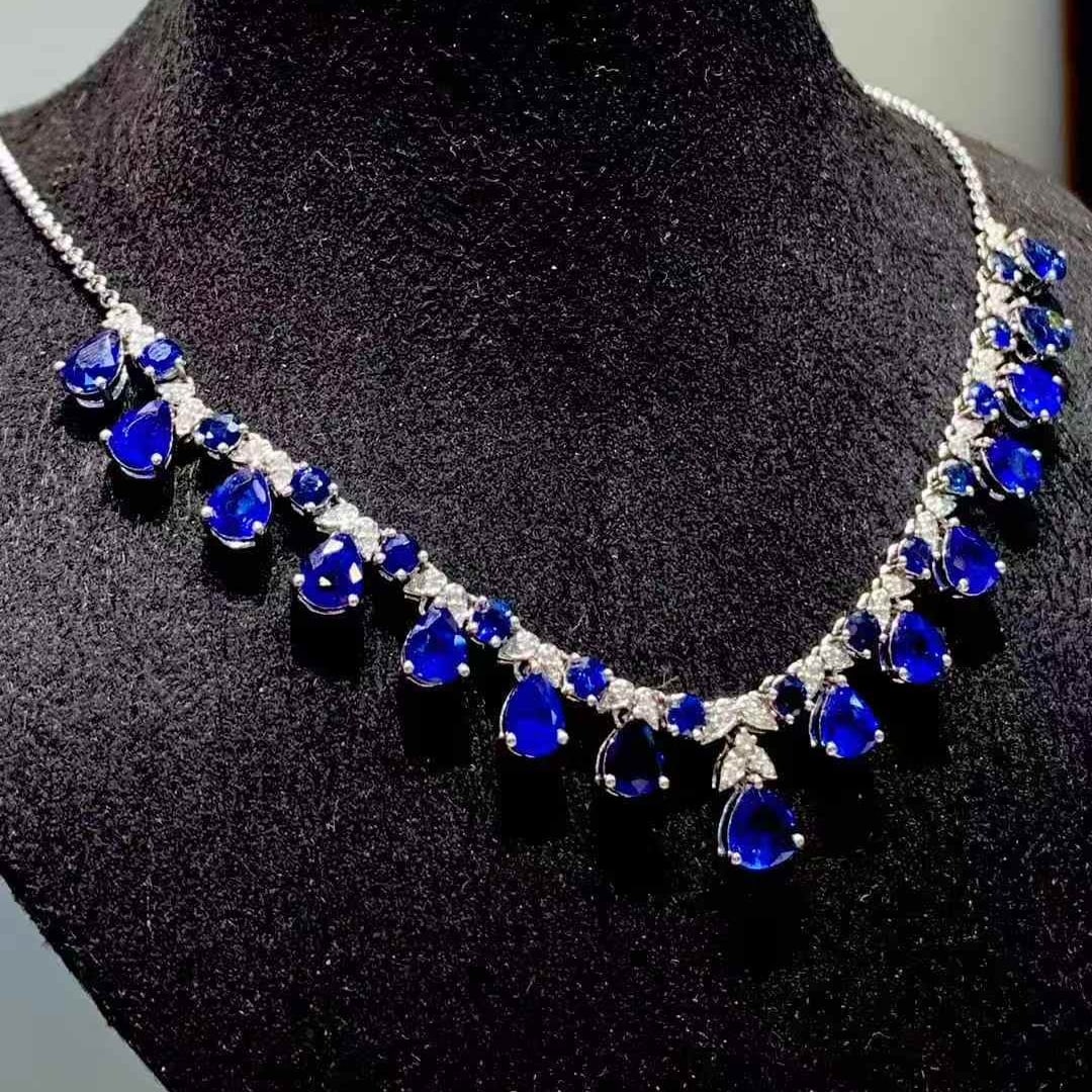 14k Gold 10.02 Ct Natural Sapphire & Diamond Necklace - 3