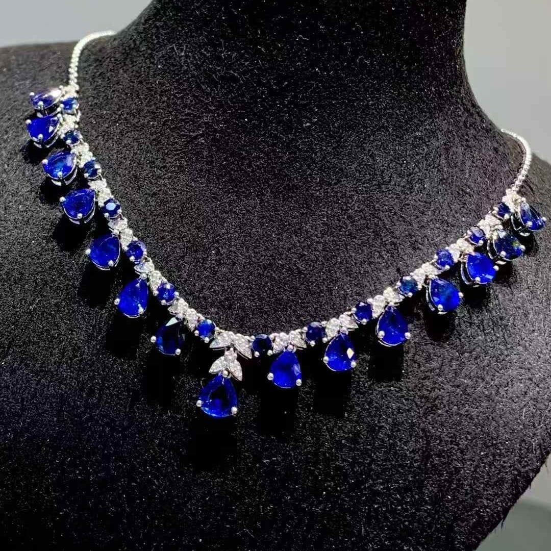 14k Gold 10.02 Ct Natural Sapphire & Diamond Necklace - 5