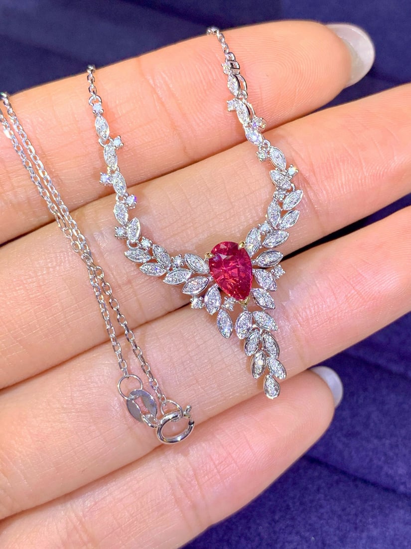 14k Gold 1.40 Ctw Natural Ruby & Diamond Necklace - 6