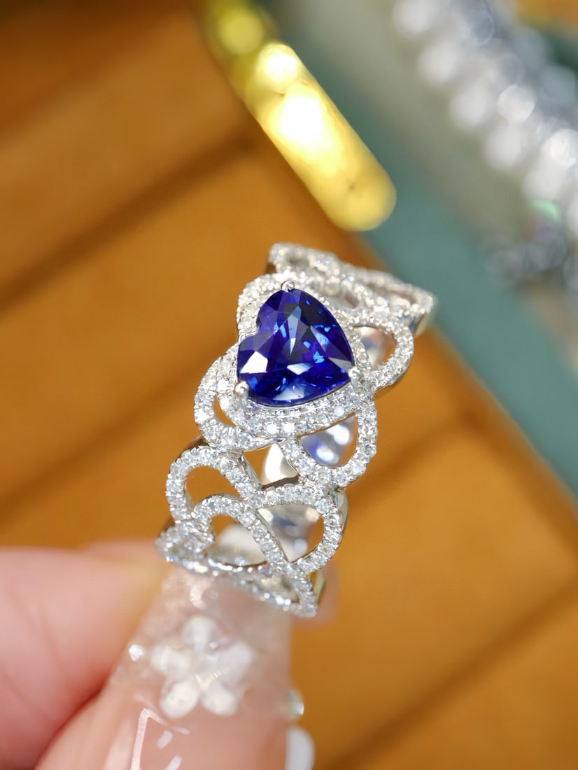 14k Gold 1.67 Ctw Vivid Blue Natural Sapphire & Diamond Ring - 2