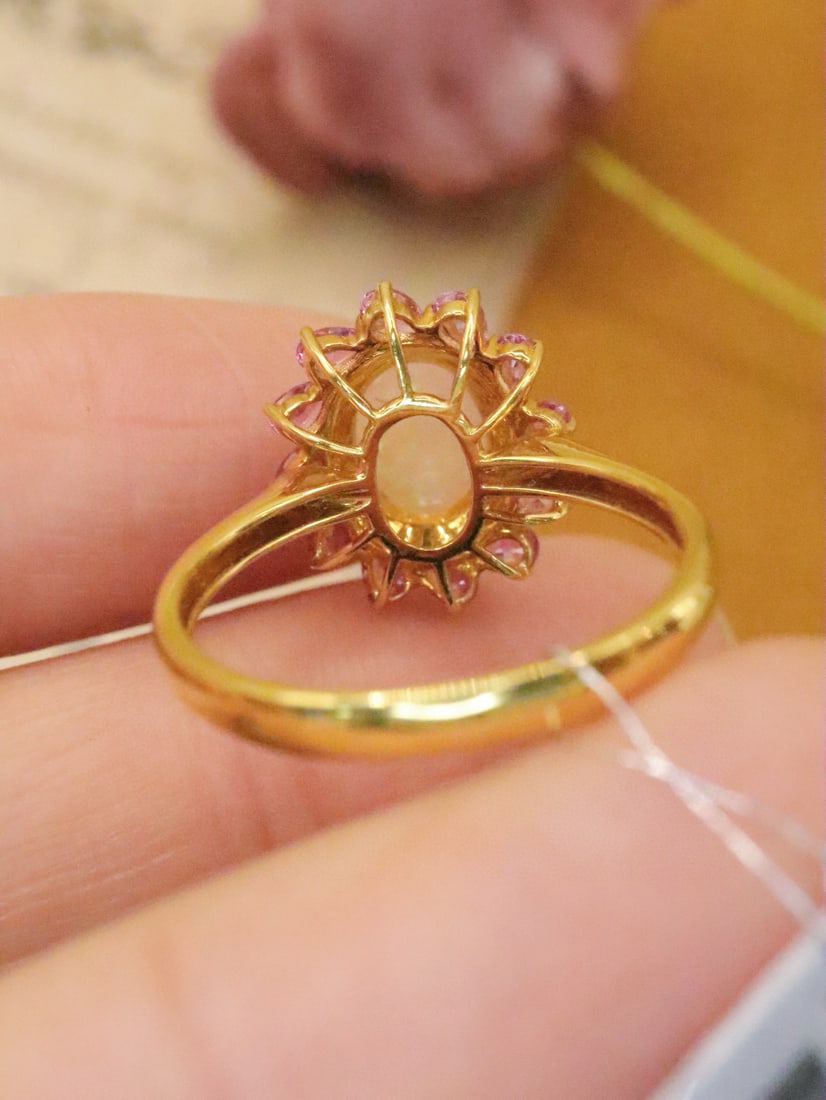 14k Gold 1.47 Ctw Natural Opal & Sapphire Ring - 5