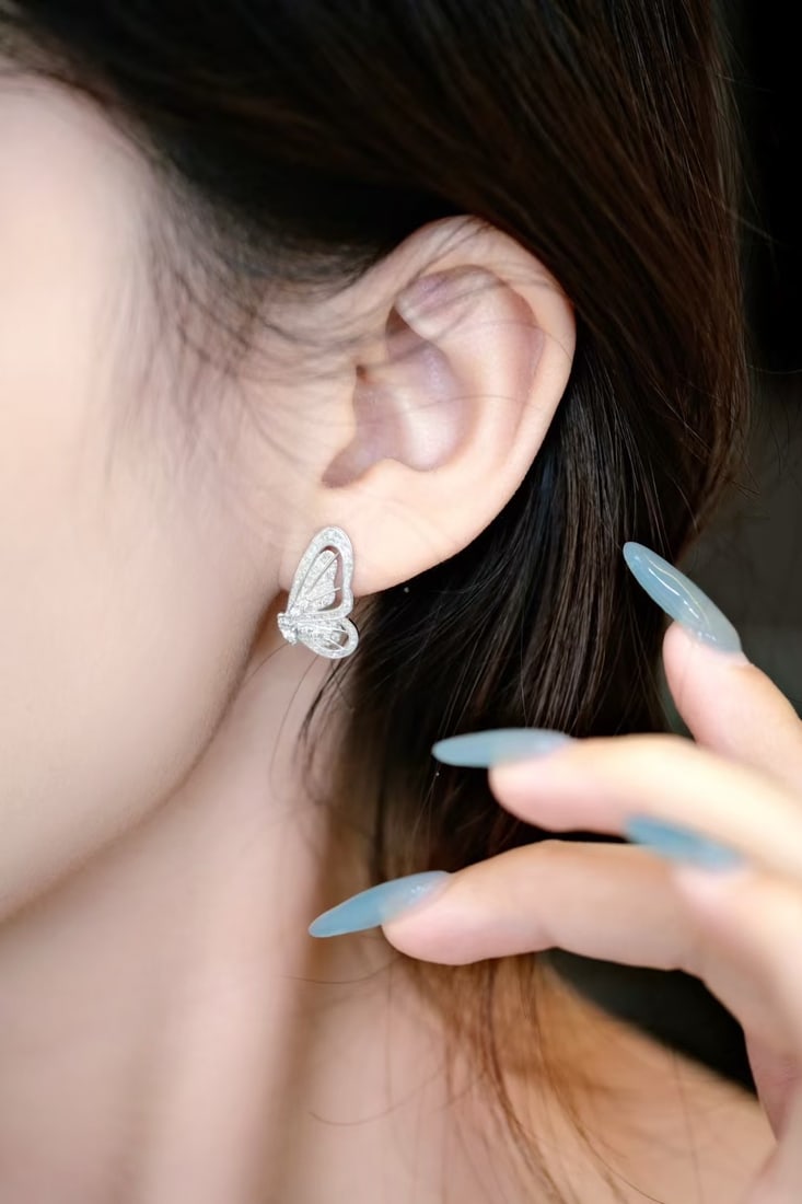 14k Gold 0.56 Ct Natural H Diamond & Butterfly Earrings - 6