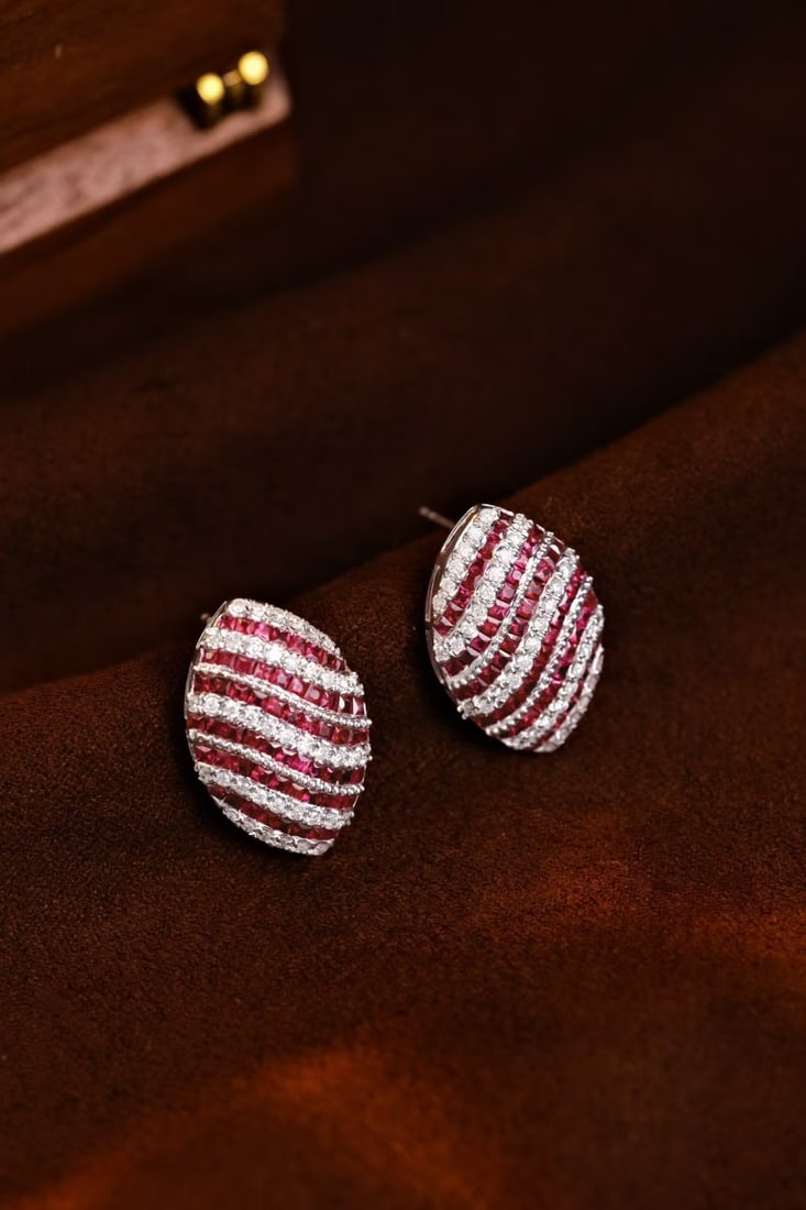 14k Gold 2.88 Ctw Natural Ruby & Diamond Earrings: Ref:231111079 // gold content:14k gold // main gemstone:ruby // shape:princess // carat weight:2. 18ct // color:red // treatment:natural // // adjacent gemstone 2 : diamond // shape:round // carat wei