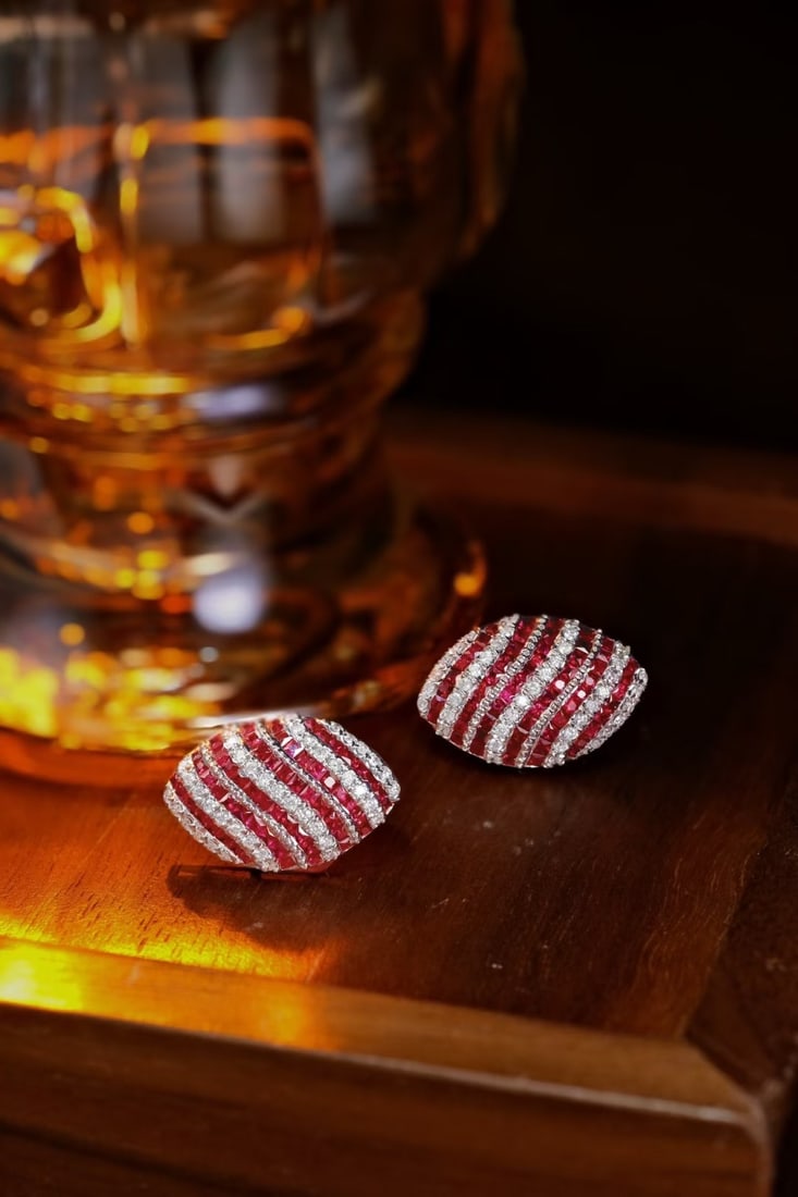 14k Gold 2.88 Ctw Natural Ruby & Diamond Earrings - 2