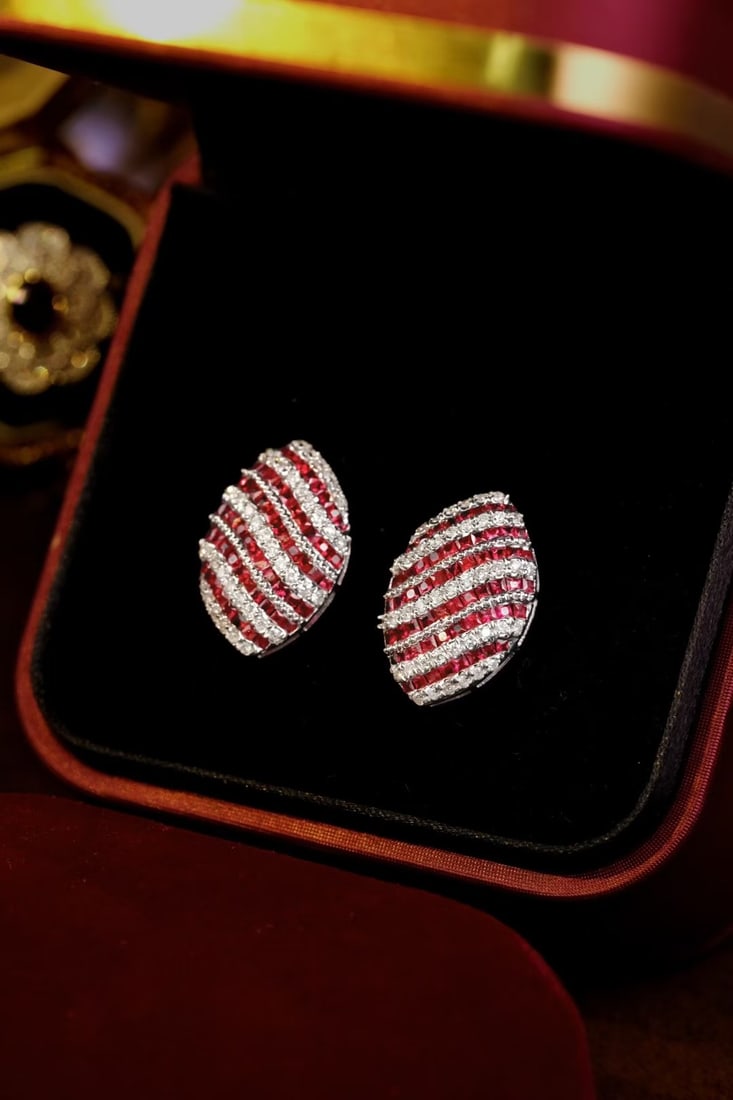 14k Gold 2.88 Ctw Natural Ruby & Diamond Earrings - 3