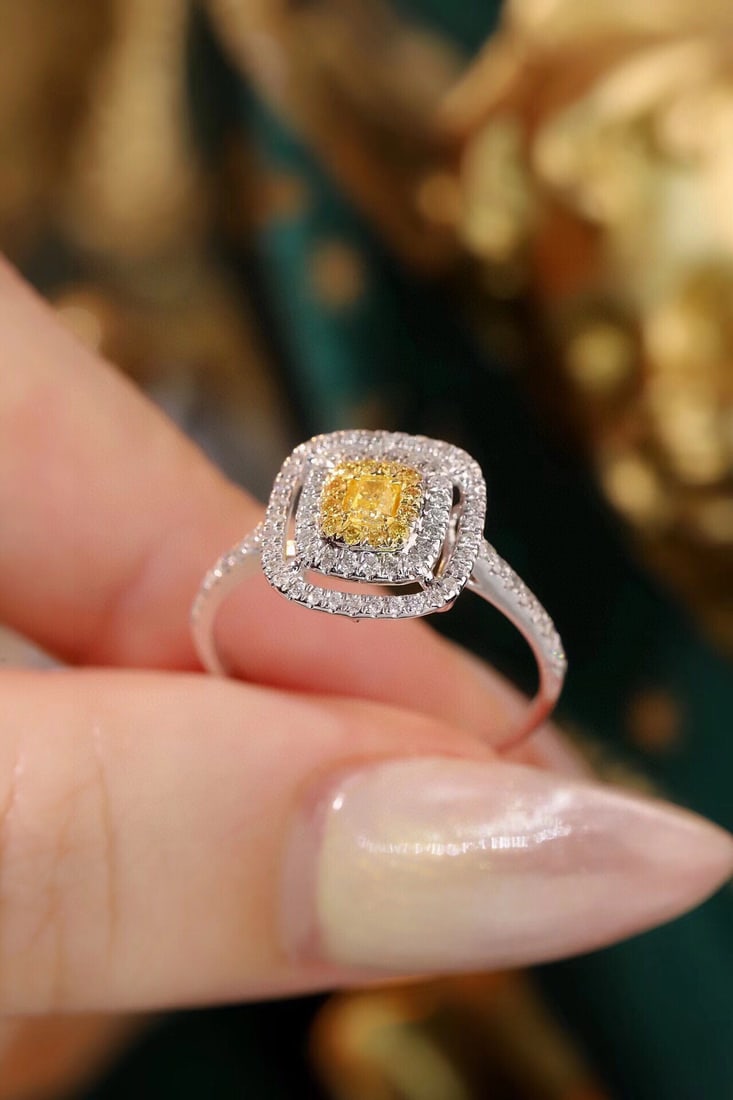 14k Gold 0.55 Ctw Natural Yellow Diamond & Diamond Ring - 3