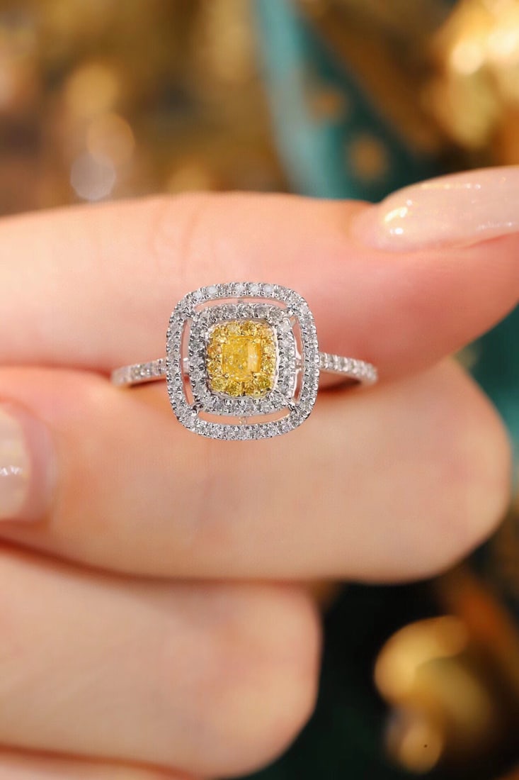 14k Gold 0.55 Ctw Natural Yellow Diamond & Diamond Ring - 5