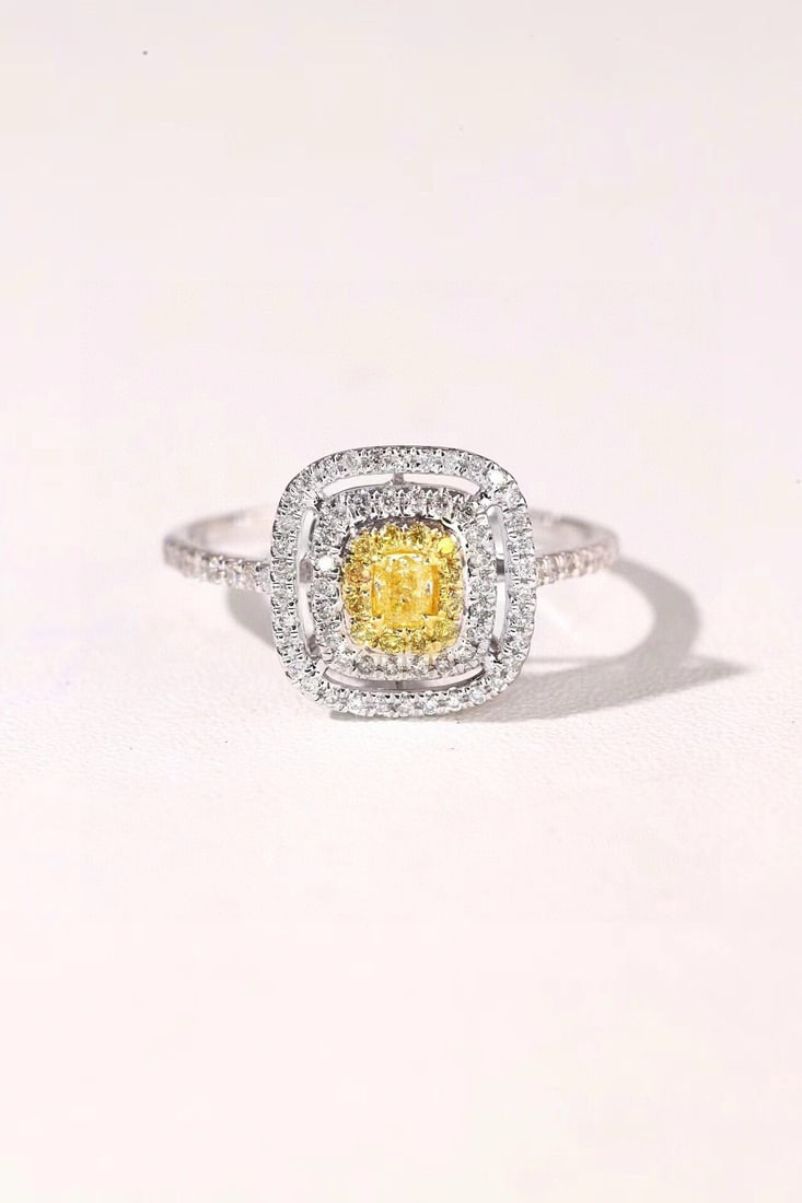14k Gold 0.55 Ctw Natural Yellow Diamond & Diamond Ring - 6