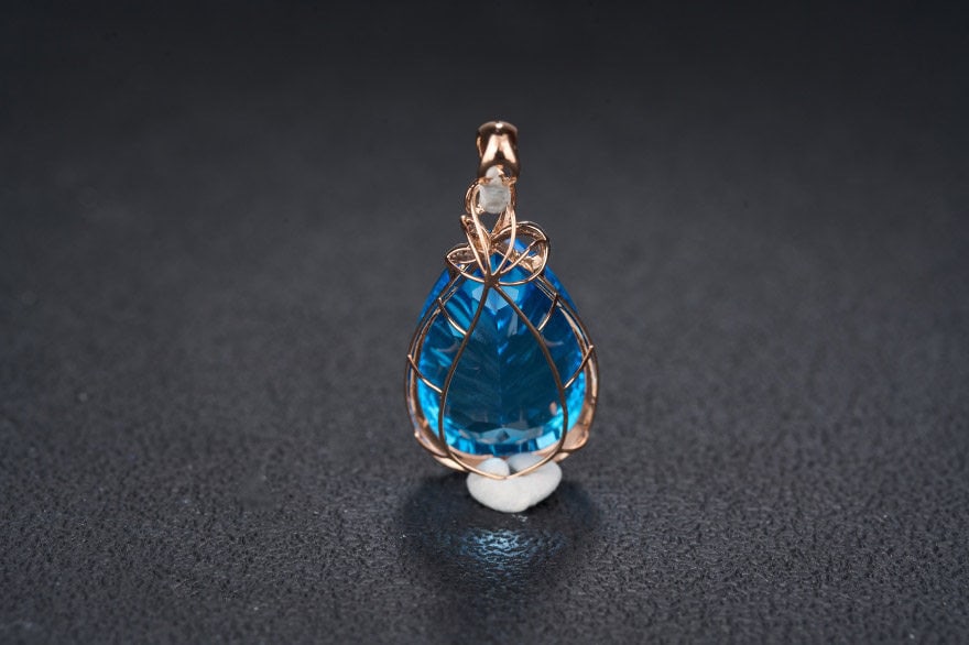 14k Gold 26.79 Ct Natural Topaz & Diamond Pendant( Without Chain ) - 5