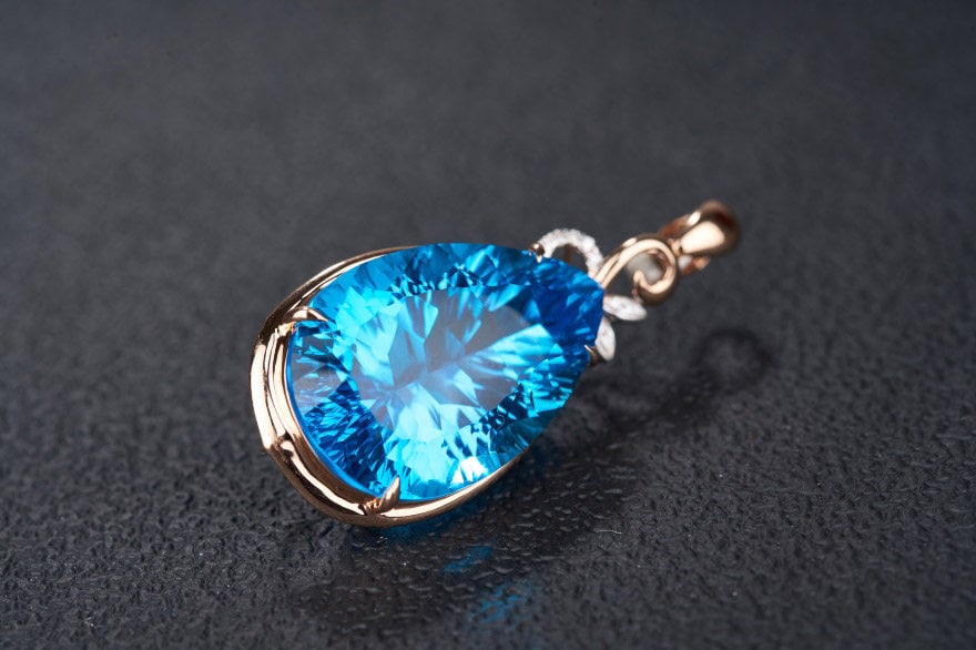 14k Gold 26.79 Ct Natural Topaz & Diamond Pendant( Without Chain ) - 6