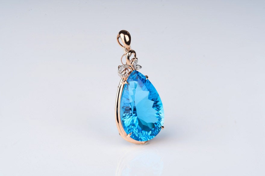 14k Gold 26.79 Ct Natural Topaz & Diamond Pendant( Without Chain ) - 7