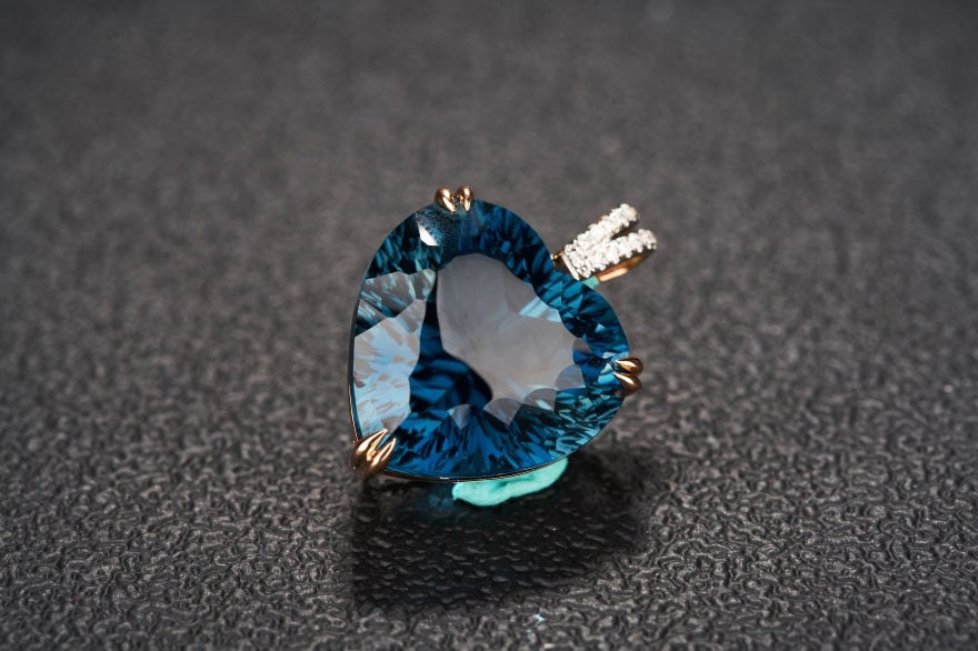 14k Gold 21.82 Ct Natural Topaz & Diamond Pendant( Without Chain ) - 6