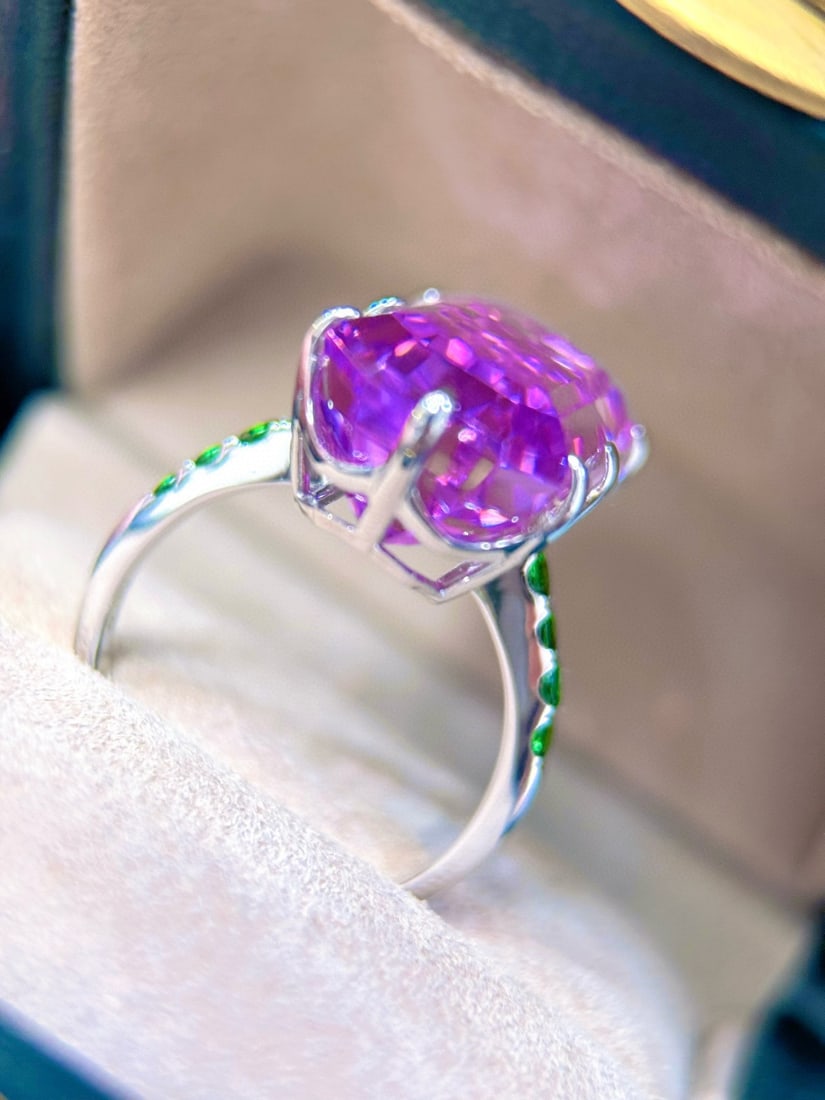 14k Gold 17.11 Ctw Natural Kunzite & Tsavorite Ring - 6