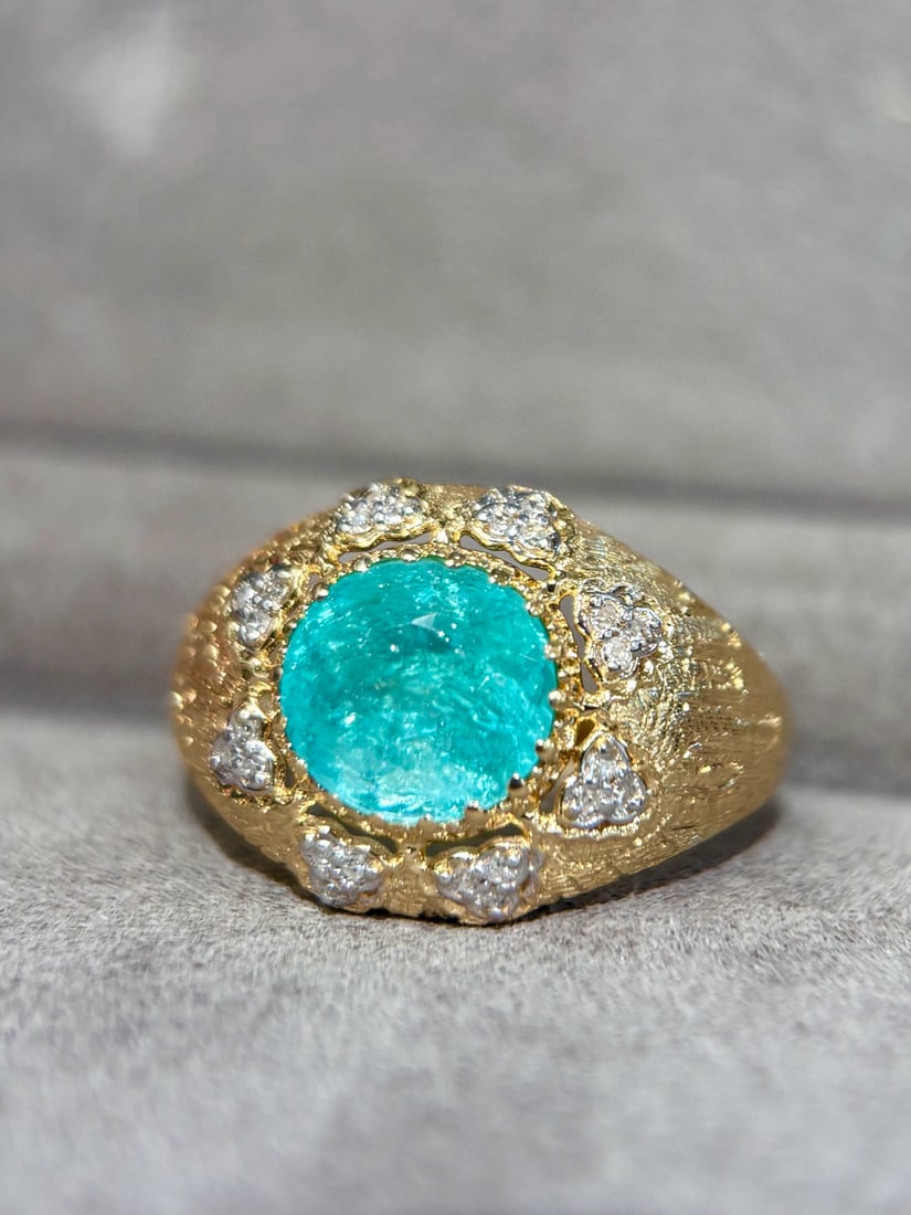 14k Gold 2.15 Ct Natural Paraiba Tourmaline & Diamond Ring - 3