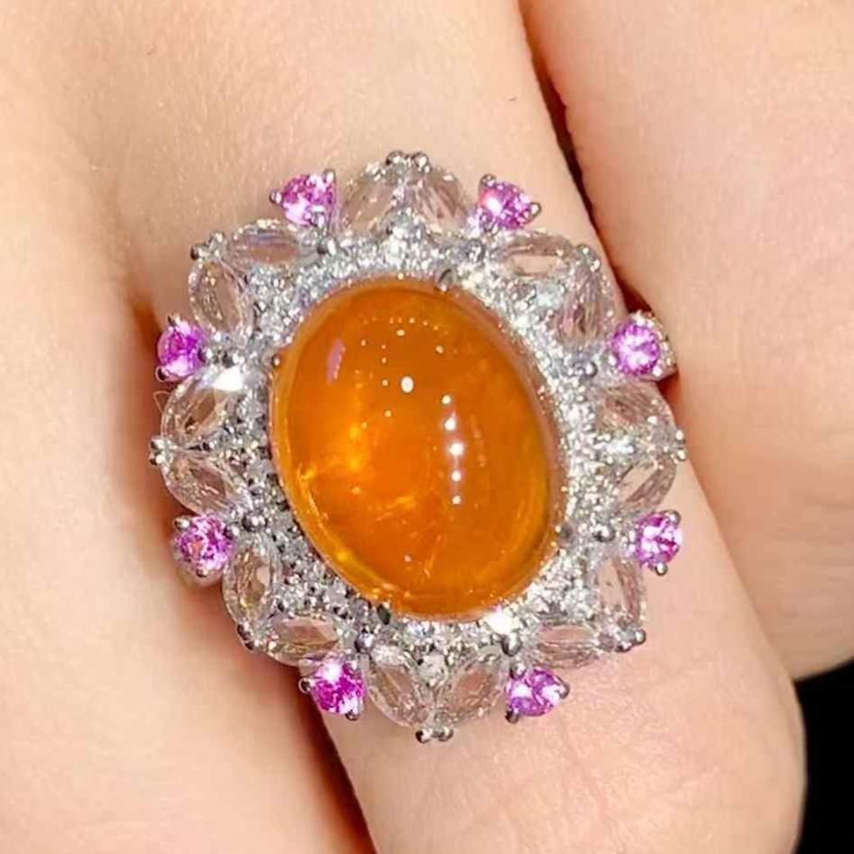 14k Gold 6.35 Ct Natural Spessartine & Diamond Ring - 2