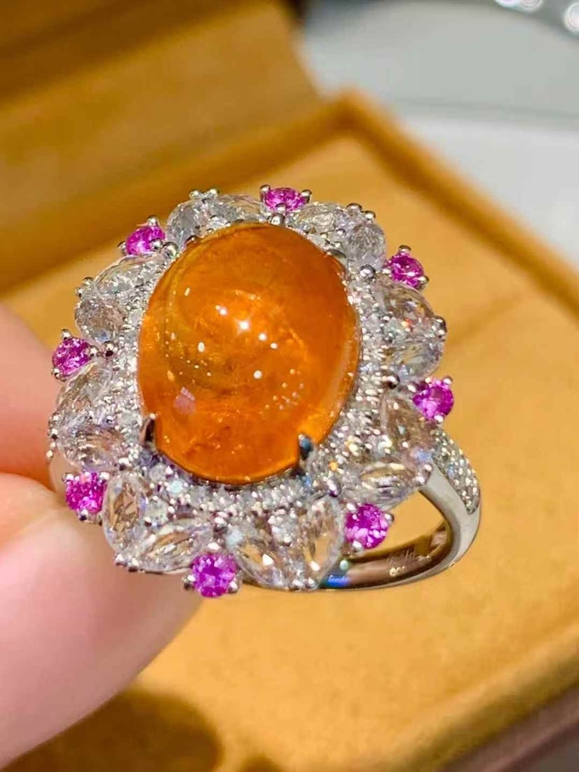14k Gold 6.35 Ct Natural Spessartine & Diamond Ring - 4