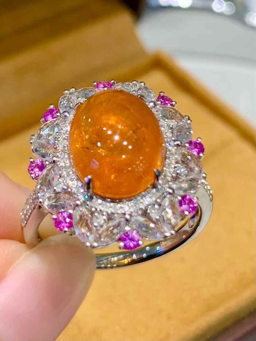 14k Gold 6.35 Ct Natural Spessartine & Diamond Ring - 5