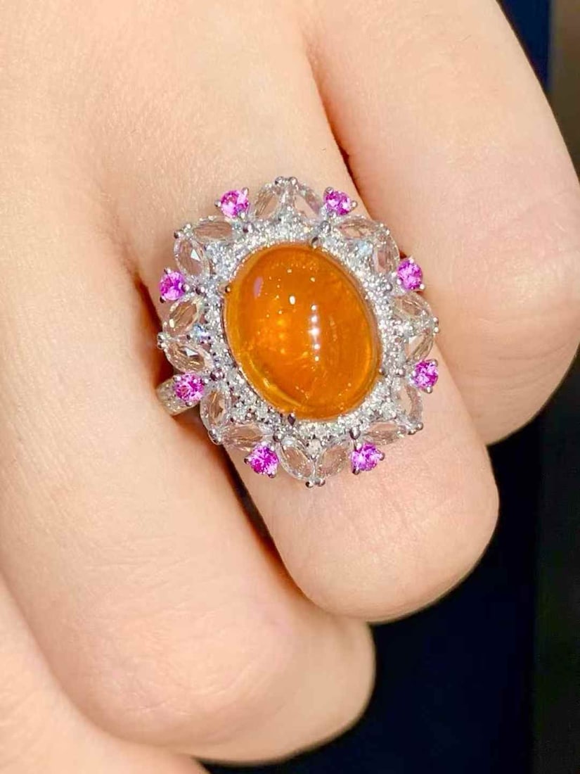 14k Gold 6.35 Ct Natural Spessartine & Diamond Ring - 6