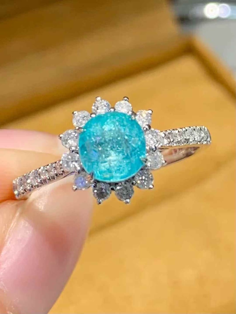 14k Gold 1.02 Ct Natural Paraiba Tourmaline & Diamond Ring - 2