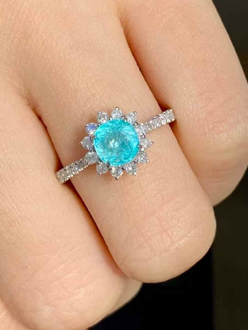14k Gold 1.02 Ct Natural Paraiba Tourmaline & Diamond Ring - 3
