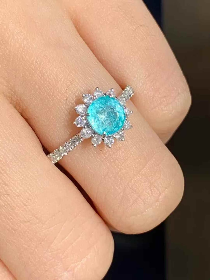 14k Gold 1.02 Ct Natural Paraiba Tourmaline & Diamond Ring - 4