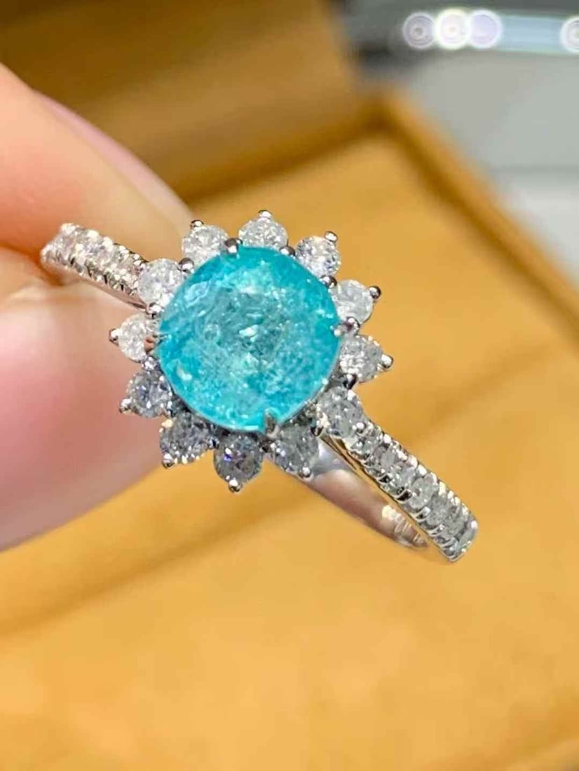 14k Gold 1.02 Ct Natural Paraiba Tourmaline & Diamond Ring - 5
