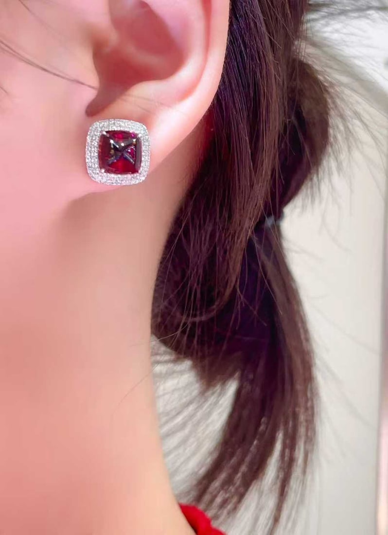 14k Gold 7 Ct Natural Tourmaline & Diamond Earrings - 2