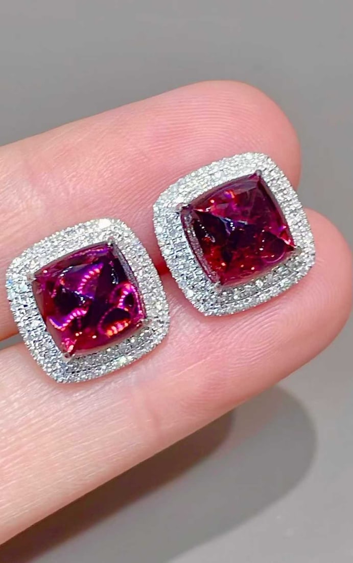 14k Gold 7 Ct Natural Tourmaline & Diamond Earrings - 3