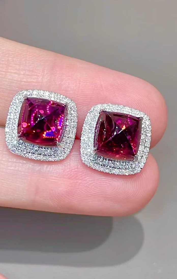 14k Gold 7 Ct Natural Tourmaline & Diamond Earrings - 4