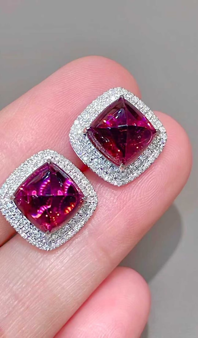 14k Gold 7 Ct Natural Tourmaline & Diamond Earrings - 6