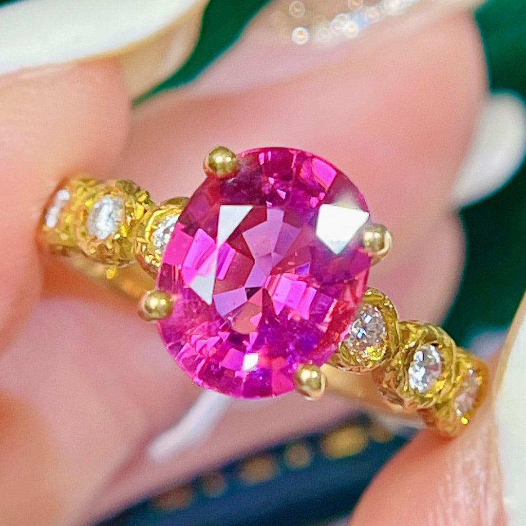 14k Gold 3 Ct Natural Tourmaline & Diamond Ring - 4