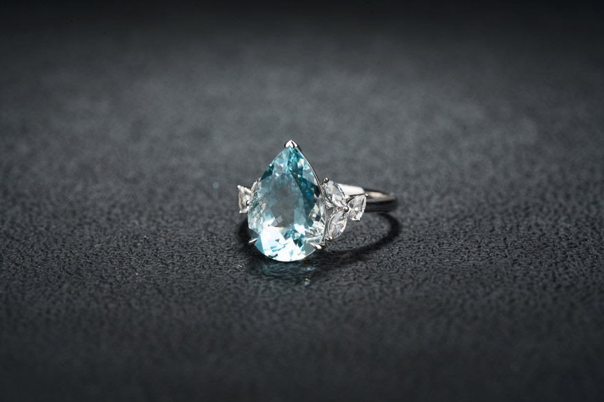 14k Gold 4.71 Ctw Natural Aquamarine & Sapphire Ring - 3