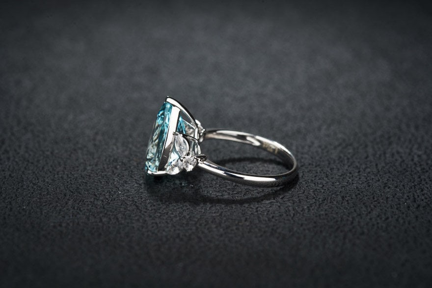 14k Gold 4.71 Ctw Natural Aquamarine & Sapphire Ring - 4