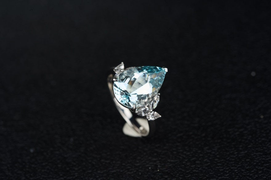 14k Gold 4.71 Ctw Natural Aquamarine & Sapphire Ring - 6