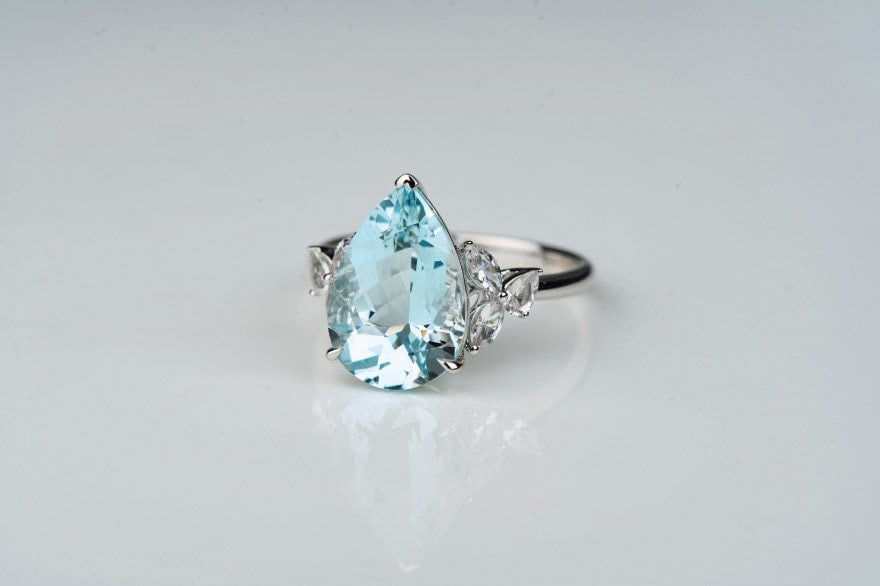 14k Gold 4.71 Ctw Natural Aquamarine & Sapphire Ring - 7