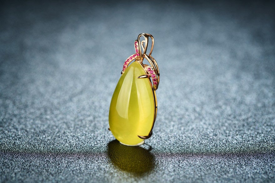 14k Gold 23.56 Ct Natural Prehnite & Ruby Pendant( Without Chain ) - 3