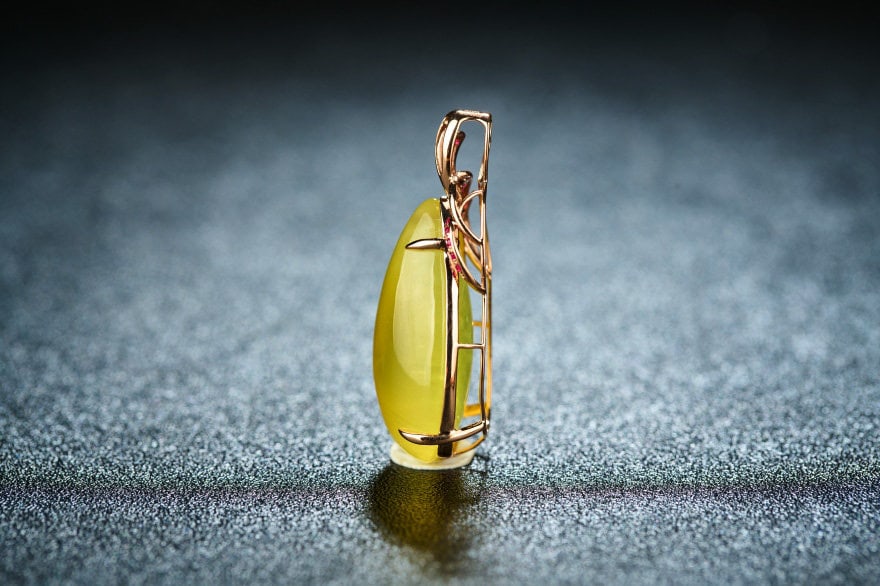 14k Gold 23.56 Ct Natural Prehnite & Ruby Pendant( Without Chain ) - 4