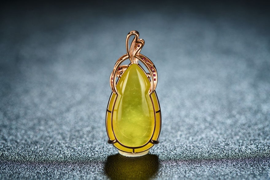 14k Gold 23.56 Ct Natural Prehnite & Ruby Pendant( Without Chain ) - 5