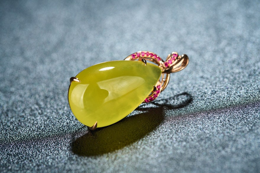 14k Gold 23.56 Ct Natural Prehnite & Ruby Pendant( Without Chain ) - 6