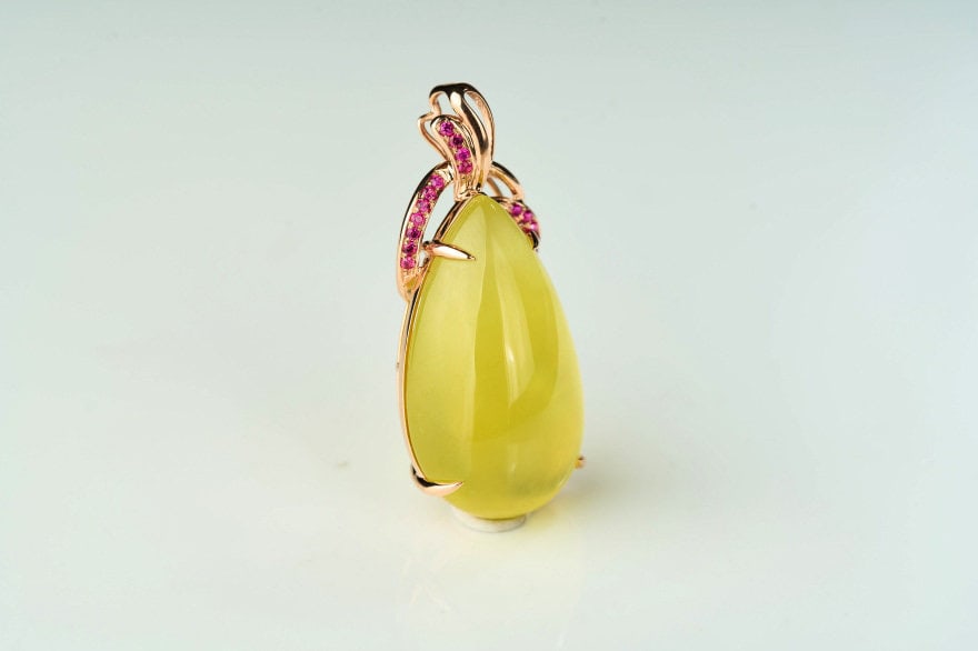 14k Gold 23.56 Ct Natural Prehnite & Ruby Pendant( Without Chain ) - 7