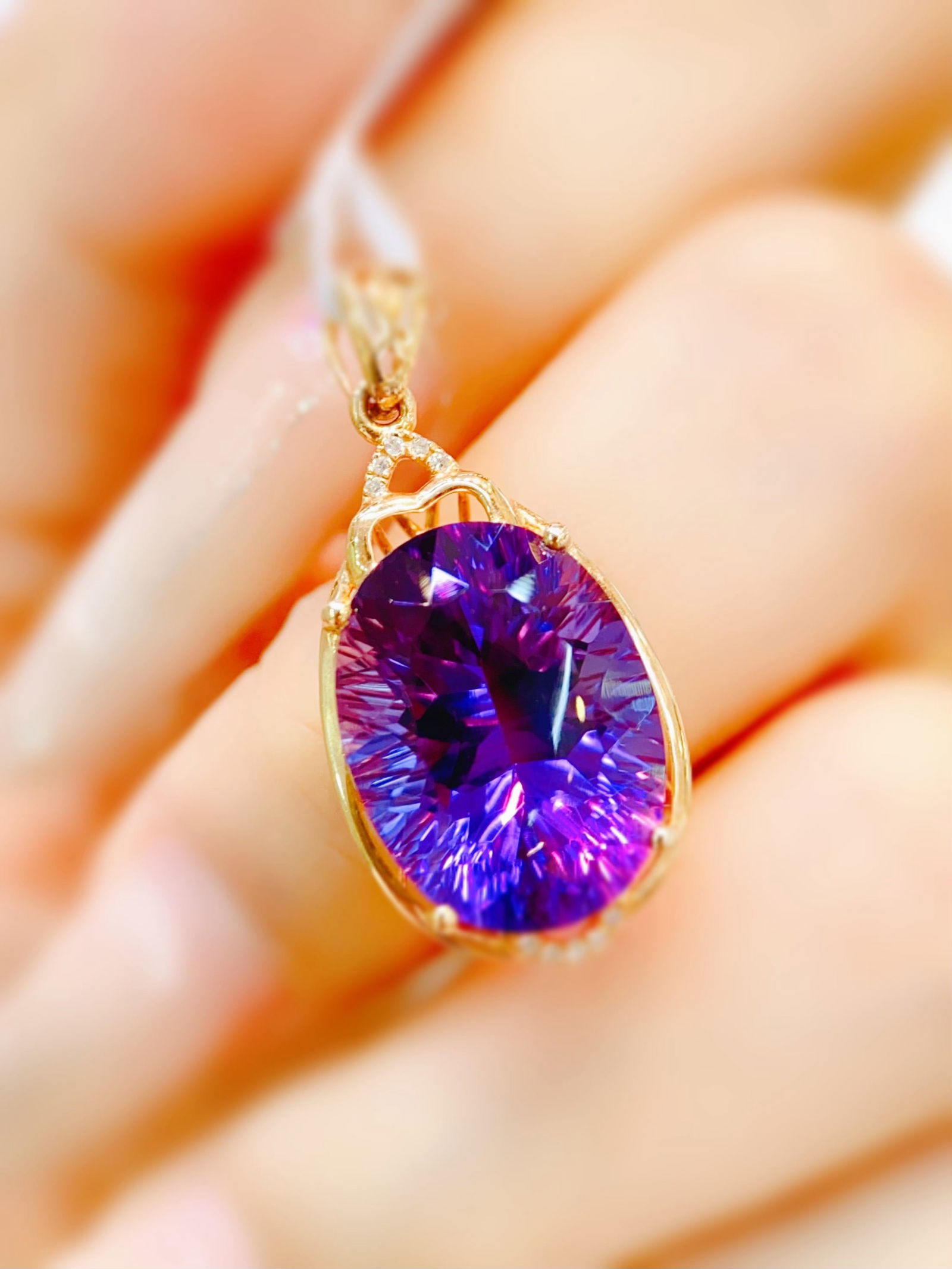 14k Gold 9.38 Ctw Natural Amethyst & Diamond Pendant( Without Chain ) - 2